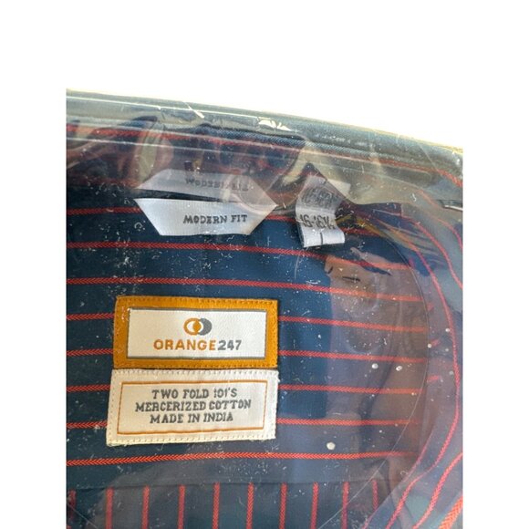 Orange247 Mens Pinstriped Blue & Red Button-Up Long Sleeve Shirt Modern Fit Size - Picture 5 of 7